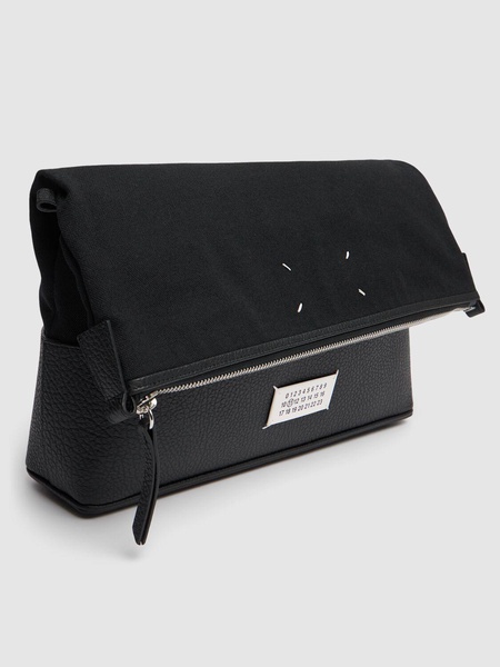Grained leather & canvas crossbody bag