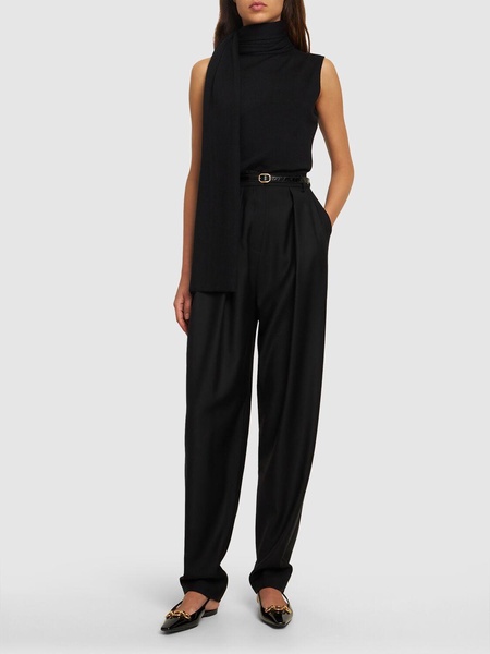 Wool twill straight high waist pants
