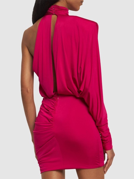 Draped jersey one sleeve mini dress