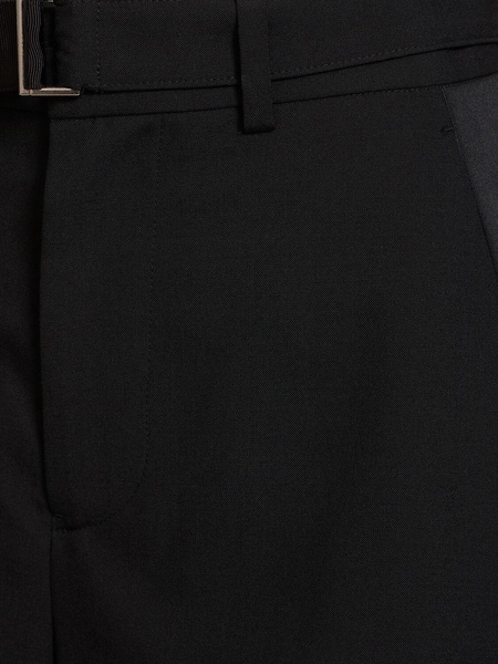 Belted gabardine wide pants