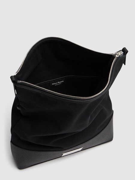 Grained leather & canvas crossbody bag