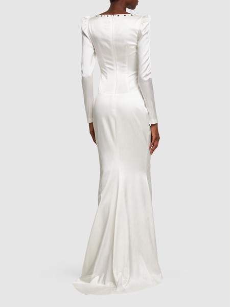 Studded silk satin long evening dress