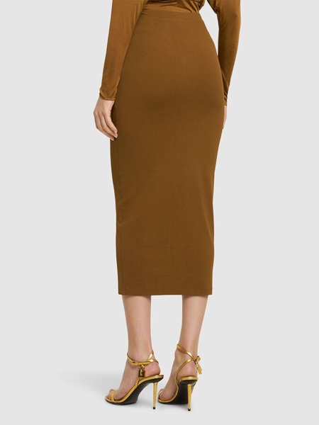 Viscose jersey high rise midi skirt