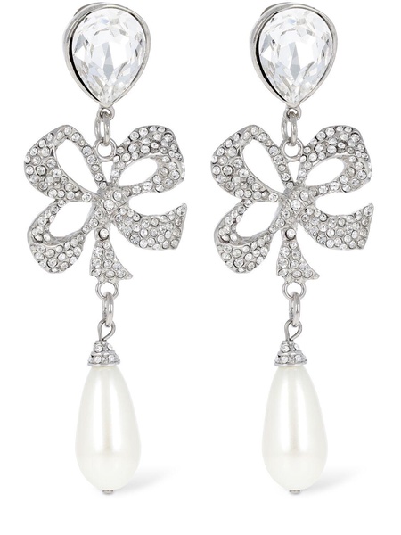 Crystal bow & faux pearl earrings