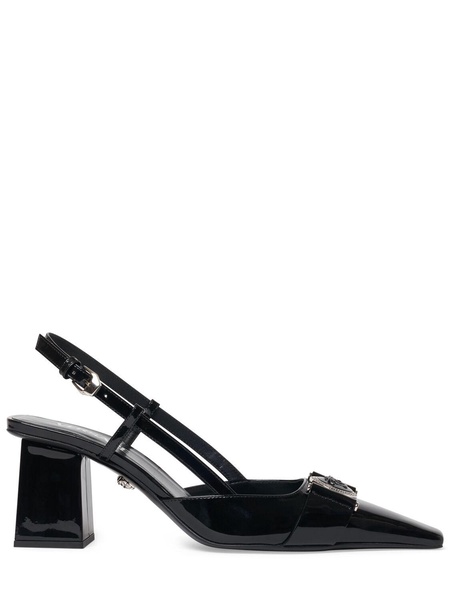 70mm Patent leather slingback pumps
