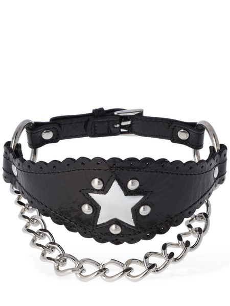 Leather choker w/ star & chain