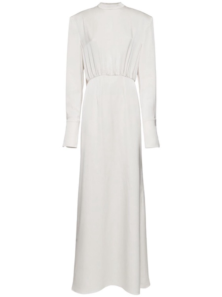 Silk satin long dress w/ scarf panel