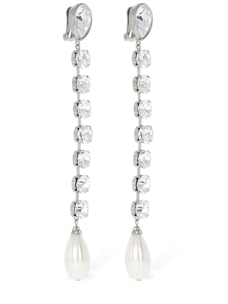 Crystal long earrings w/ faux pearl