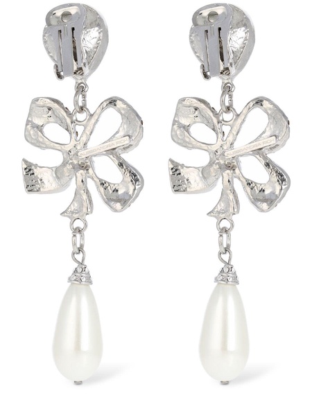 Crystal bow & faux pearl earrings