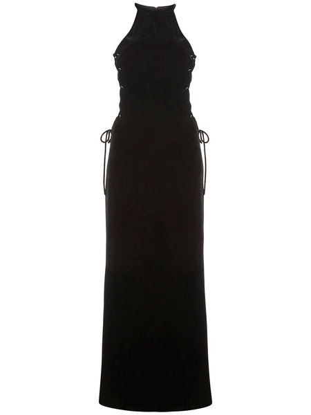 Velvet long dress w/ side lace-up