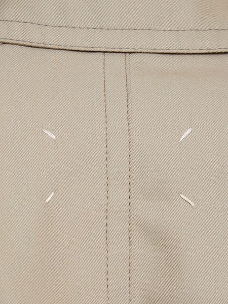 Belted cotton twill long trench coat