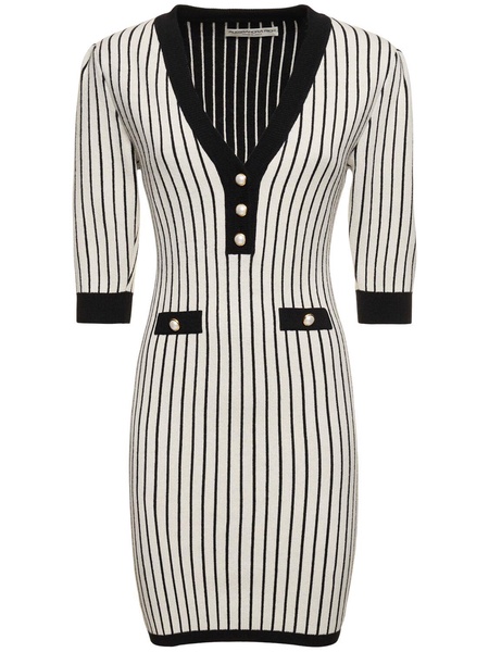 Pinstriped knit v-neck mini dress