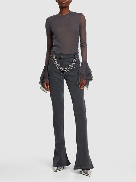 Tulle ruffled long sleeve top