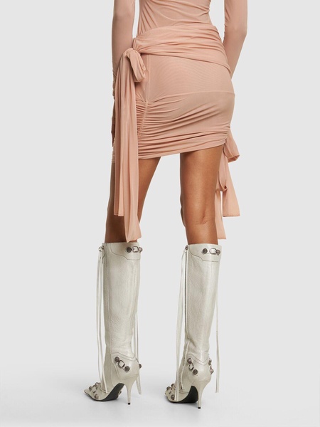 Draped jersey mini skirt w/bows