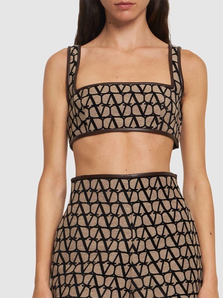 Logo jacquard canvas crop top
