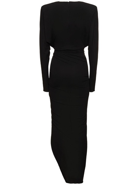 Draped jersey l/s midi wrap dress