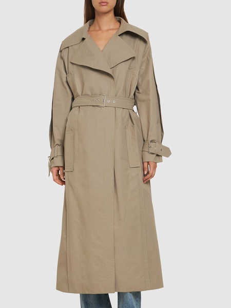 Belted cotton blend gabardine trench