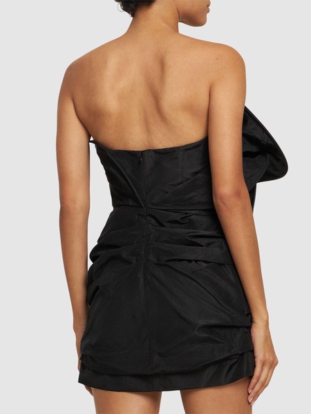 Strapless gathered silk mini dress