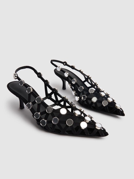 50mm Grid suede slingbacks