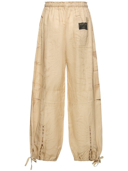Wide linen & cotton cargo pants