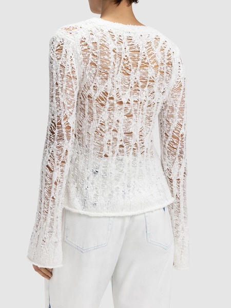 Cotton blend openwork crop sweater