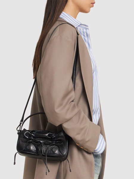 Micro Multipocket leather top handle bag