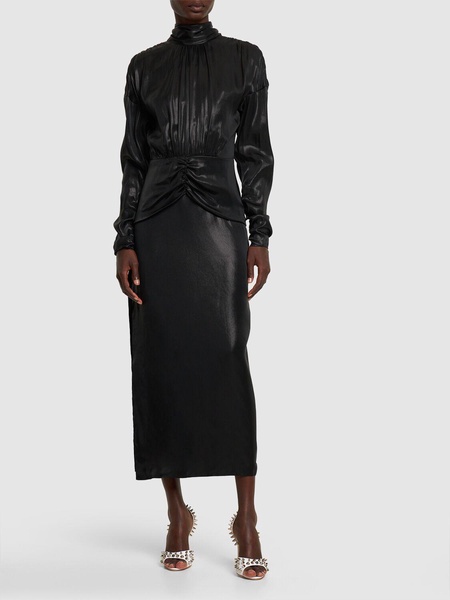 Open back laminated cady midi dress