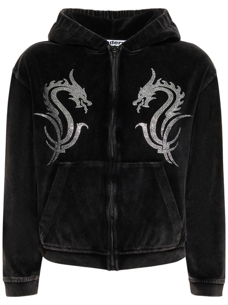 Cropped zip up cotton hoodie