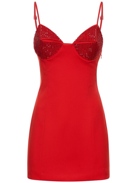 Embellished stretch wool mini dress