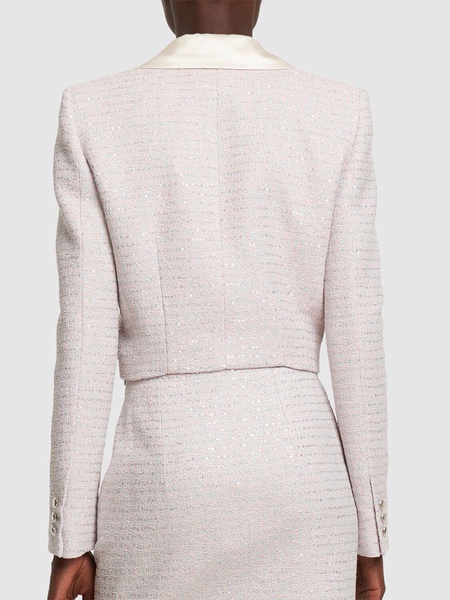Sequined tweed cropped jacket w/ collar