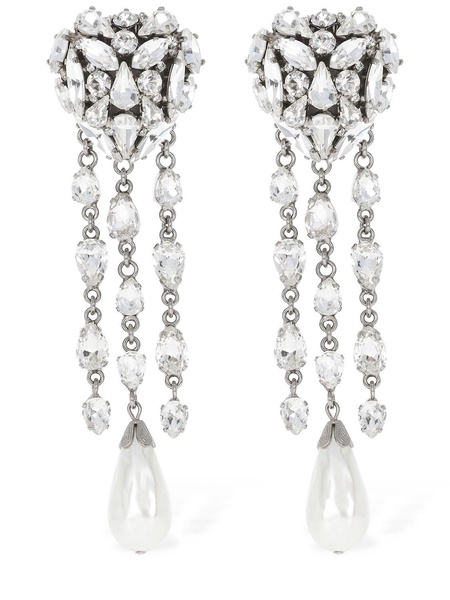 Crystal heart earrings w/ fringes
