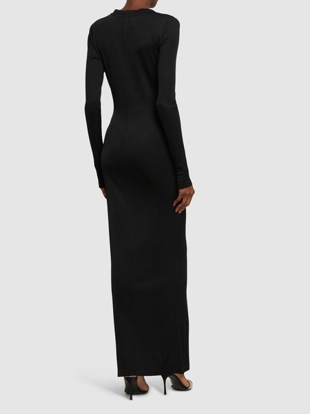 Viscose v neck long dress w/ star stud