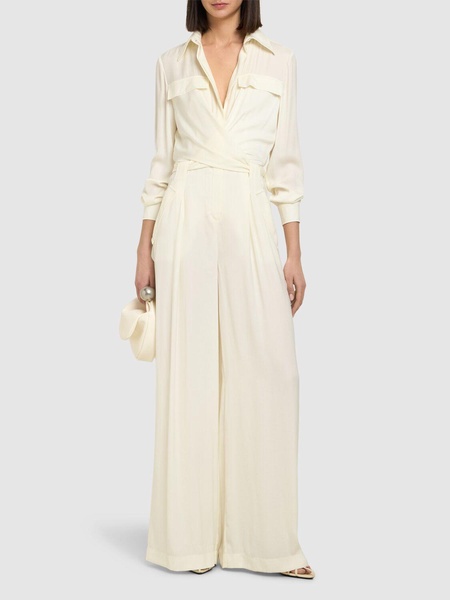 Belted fluid viscose blend long jumpsuit