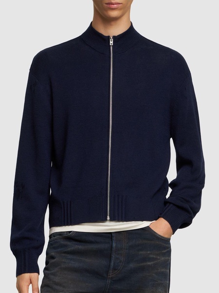 Logo vintage wool blend zip sweater