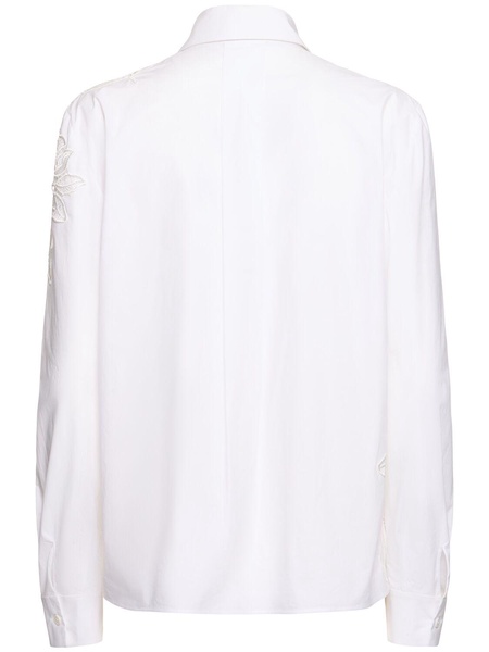 Flower embroidered stretch cotton shirt