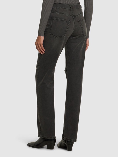 Knee-zip denim pants