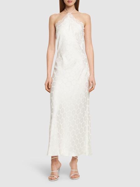 Jacquard satin halter neck midi dress