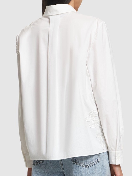 Flower embroidered stretch cotton shirt