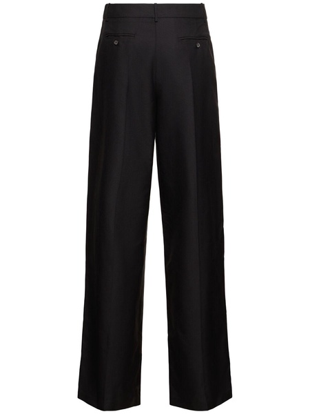 Pleated silk straight pants