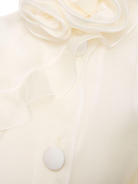Silk organza blouse w/ rose appliqués