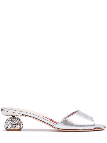 50mm Jewel Heel metallic leather mules