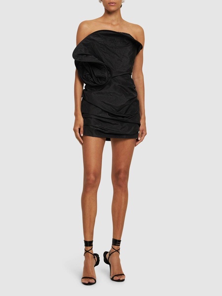 Strapless gathered silk mini dress
