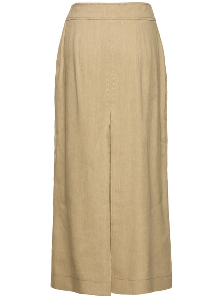 Stretch linen blend midi skirt