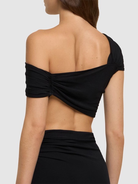 Draped crepe jersey crop top
