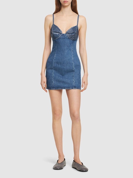 Embellished cotton denim mini dress