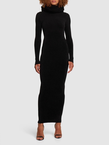 Viscose blend jersey hooded long dress