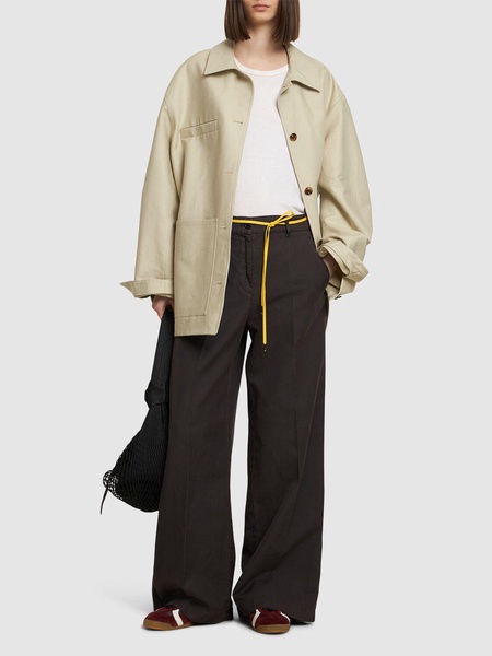 Cotton gabardine wide leg pants