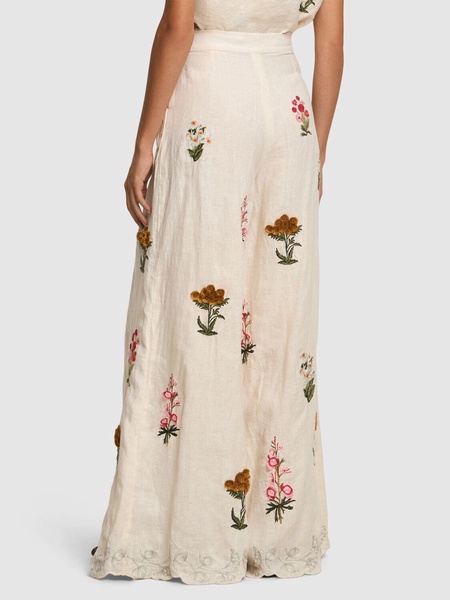Piñon embroidered linen palazzo pants