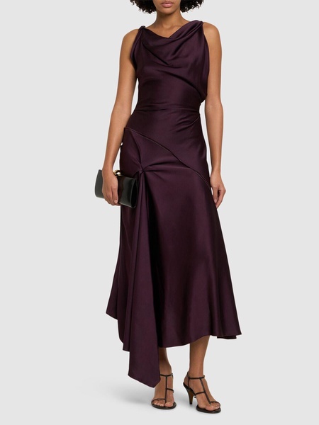 Draped crepe satin midi dress