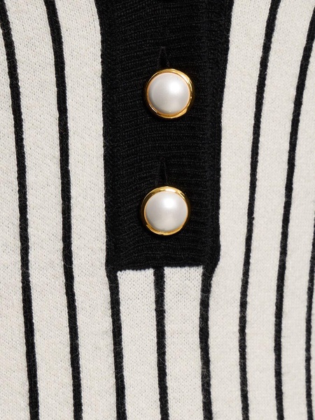 Pinstriped knit v-neck mini dress